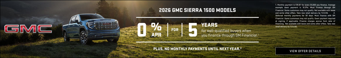 0% APR FOR 5 YEARS for well-qualified buyers when you finance through GM Financial.1

Plus, no mo...