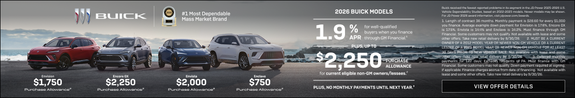 1.9% APR 
FOR WELL-QUALIFIED BUYERS when you finance through GM Financial.1

Plus, up to $2,250 P...